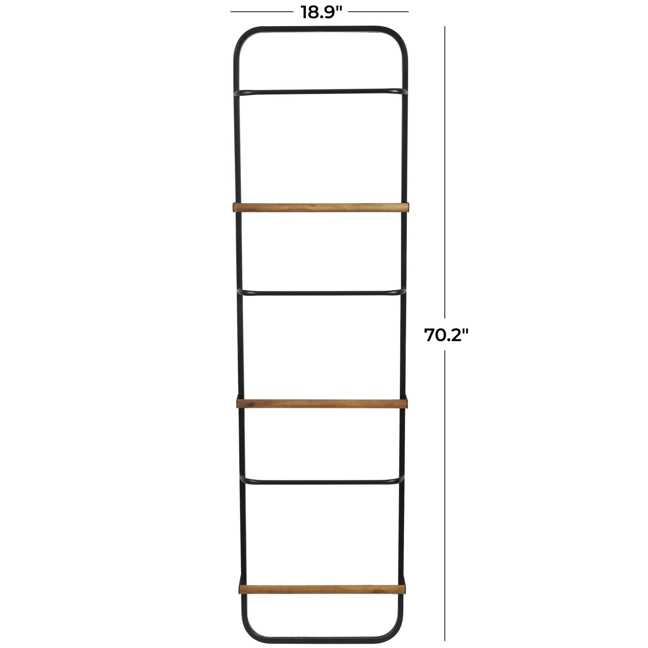 DecMode 19" x 70" Black Metal 6 Rung Ladder with Brown Wood Accents, 1-Piece