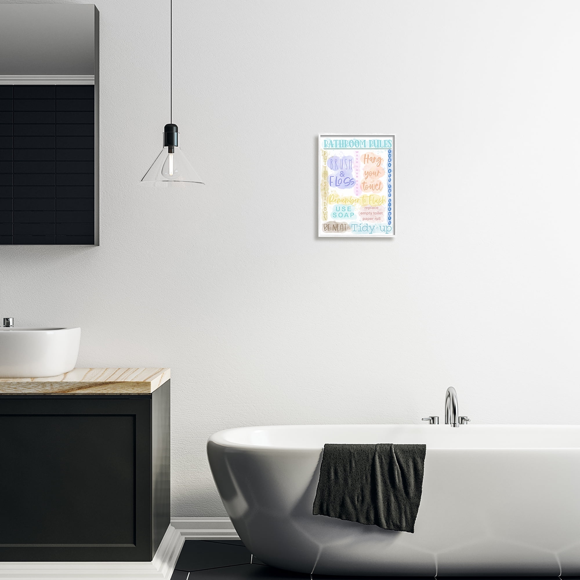 Stupell Industries Fun Bathroom Rules Typography Painting White Framed Art Print Wall Art, 11 x 14
