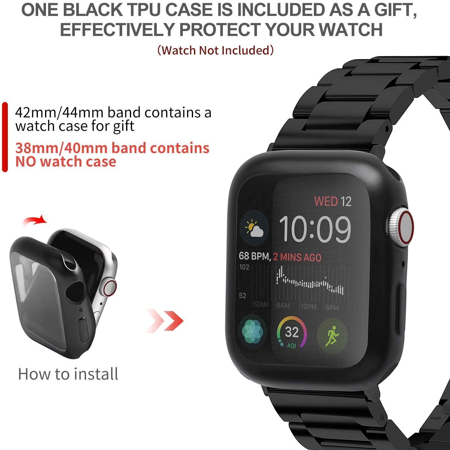 Compatible Apple Watch Stainless Steel Band 40mm 38mm Black \u0026 Compatible  Apple Watch Genuine Leather Silicone Band 40mm 38mm Brown | Walmart Canada