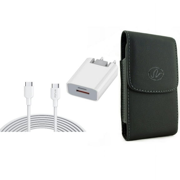 38W PD Home Charger & Case Belt Clip for iPhone 15 Pro Max - Fast Type-C 6ft Long Cable USB-C Power Cord and Leather Holster Cover Pouch P2O for iPhone 15 Pro Max (6.7")