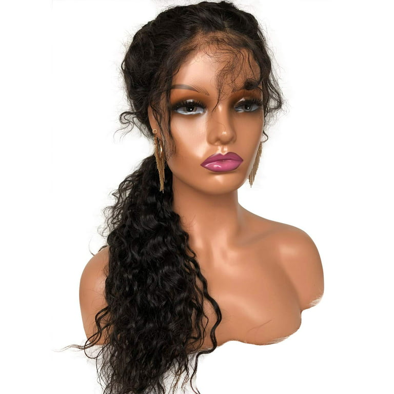 Realistic Female Mannequin Head with Shoulder for Wigs Earrings Hat Display