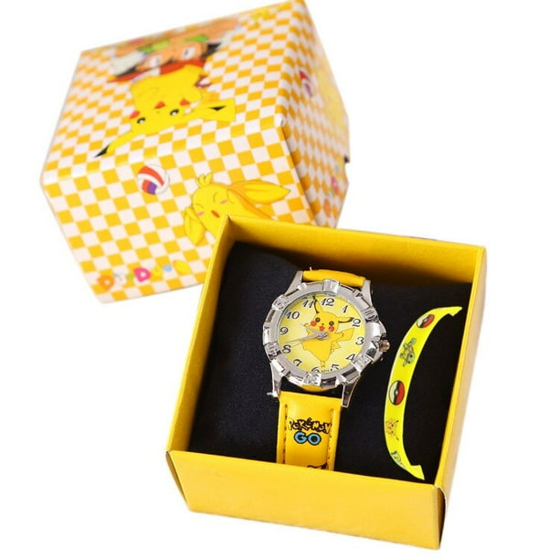 Reloj de pulsera de Pokémon Pikachu para niño y niña, conjunto de pulsera de cuarzo con figuras de dibujos animados, juguetes en caja, regalo de Navidad, novedad