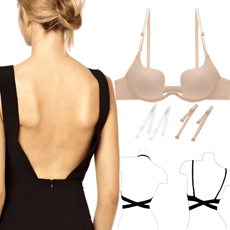 Pushlus Strapless Pushup Convertible Padded Lace Bra with Clear