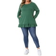 thumbnail image 2 of Agnes Orinda Plus Size Casual Tunic Tops for Women Crew Neck Long Sleeve Ruffled Hem Flowy Blouses with Pockets Green 2X, 2 of 6