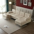 thumbnail image 2 of 110" Button Tufted Sectional Sofa,4-Seater Modular U-Shape Sofa Couch,Linen Fabric Upholstered Sofa with Double Chaises & Metal Legs,for Living Room,Office,Apartment,Beige, 2 of 8