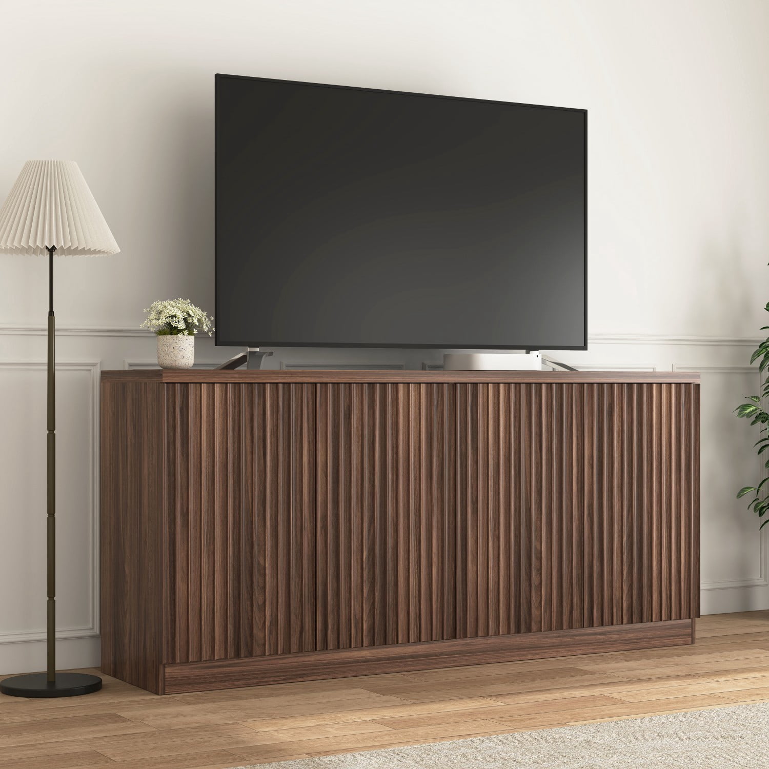 62.6" Buffet Cabinet with Storage, 4 Door Sideboard Cabinet with Shelves, Wooden Coffee Bar Cabinet Credenza Console Table for Kitchen Dining Room Living Room, Walnut