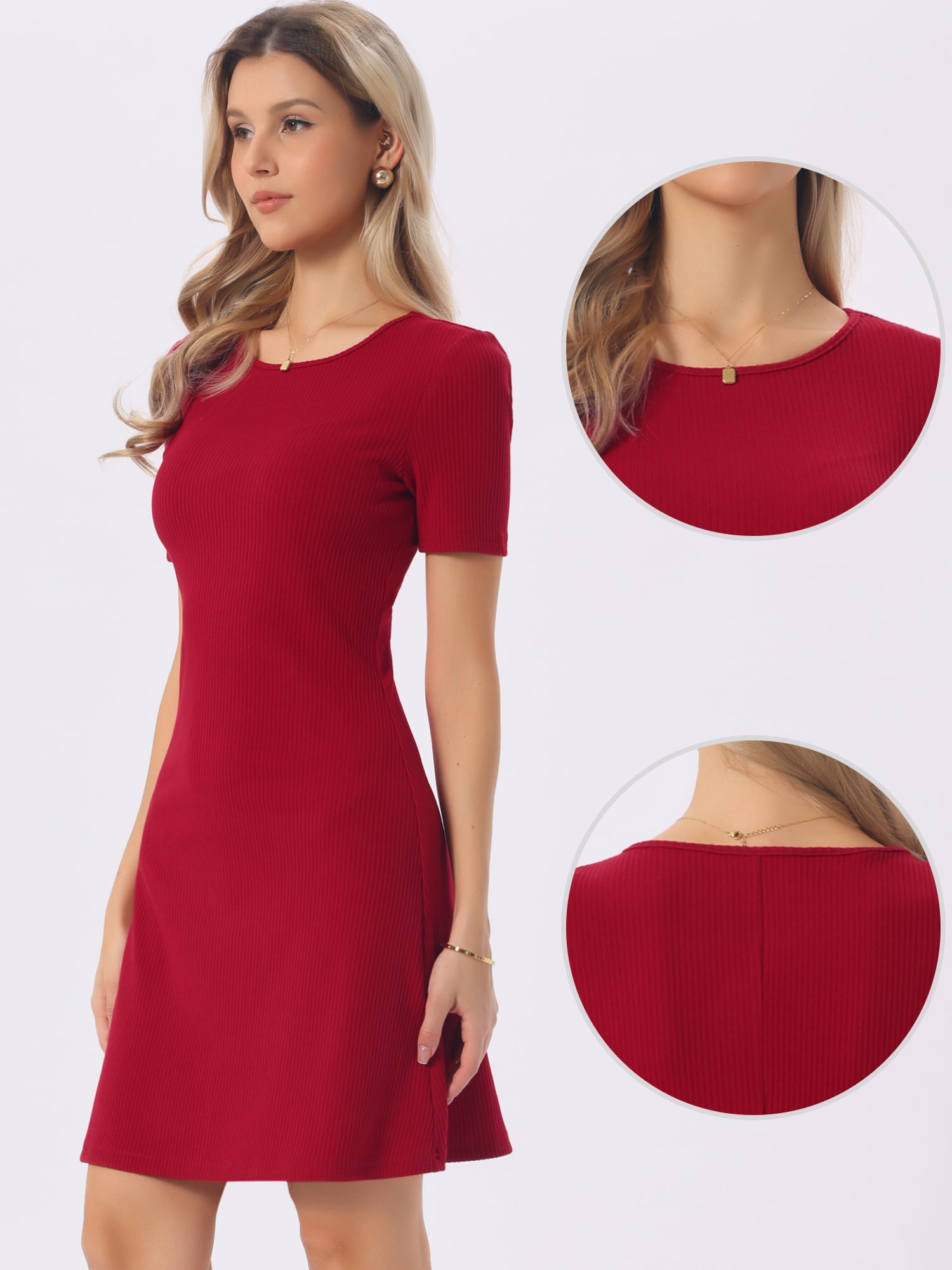 DARING DIVA Women's Short Sleeve Casual Summer A Line Dress XS Dark Red