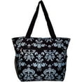 thumbnail image 2 of Large Multi - Pocket Fashion Zipper Top Organizing Beach Bag Tote - Custom Embroidery Available Blue Damask Print, 2 of 3