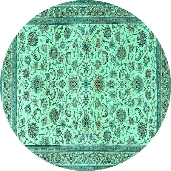 Ahgly Company Machine Washable Indoor Round Persian Turquoise Blue Traditional Area Rugs, 8' Round