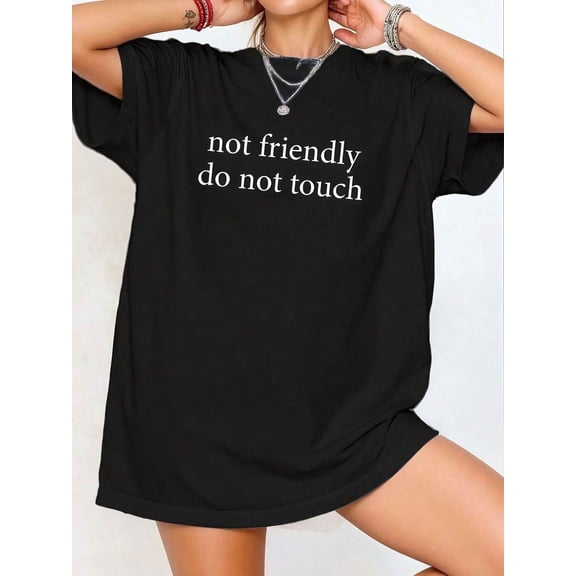 Women's Not Friendly Graphic T-Shirt Casual Short Sleeve Crew Neck Oversized Loose Fit Tee