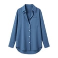 thumbnail image 4 of Women's Long Sleeve Button Down Shirts Collared Basic Dress Shirt Loose Fit Casual Tops with Chest Pocket, 4 of 7