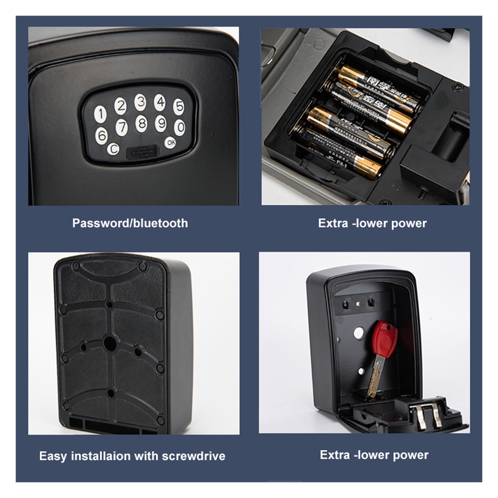 TUYA Key Lock Box , Zinc Alloy Metal Key Safe Deposit Box Outdoor Bluetooch Password Combination Key Storage
