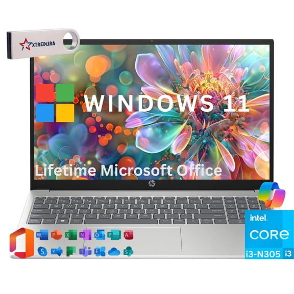 HP 17 inch Laptop, Intel Core i3-N305,17.3" HD  , Intel Core i3-N305 (Beat Ryzen 5 7520U) 8GB RAM, 256GB SSD, Webcam, Bluetooth, Wi-Fi, Lifetime MS Office ,Windows 11 Home For Business and Student