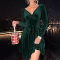 thumbnail image 3 of Womens Wrap V Neck Long Sleeve Velvet Glitter A Line Cocktail Party Swing Fit and Flare Skater Mini Dress, 3 of 8
