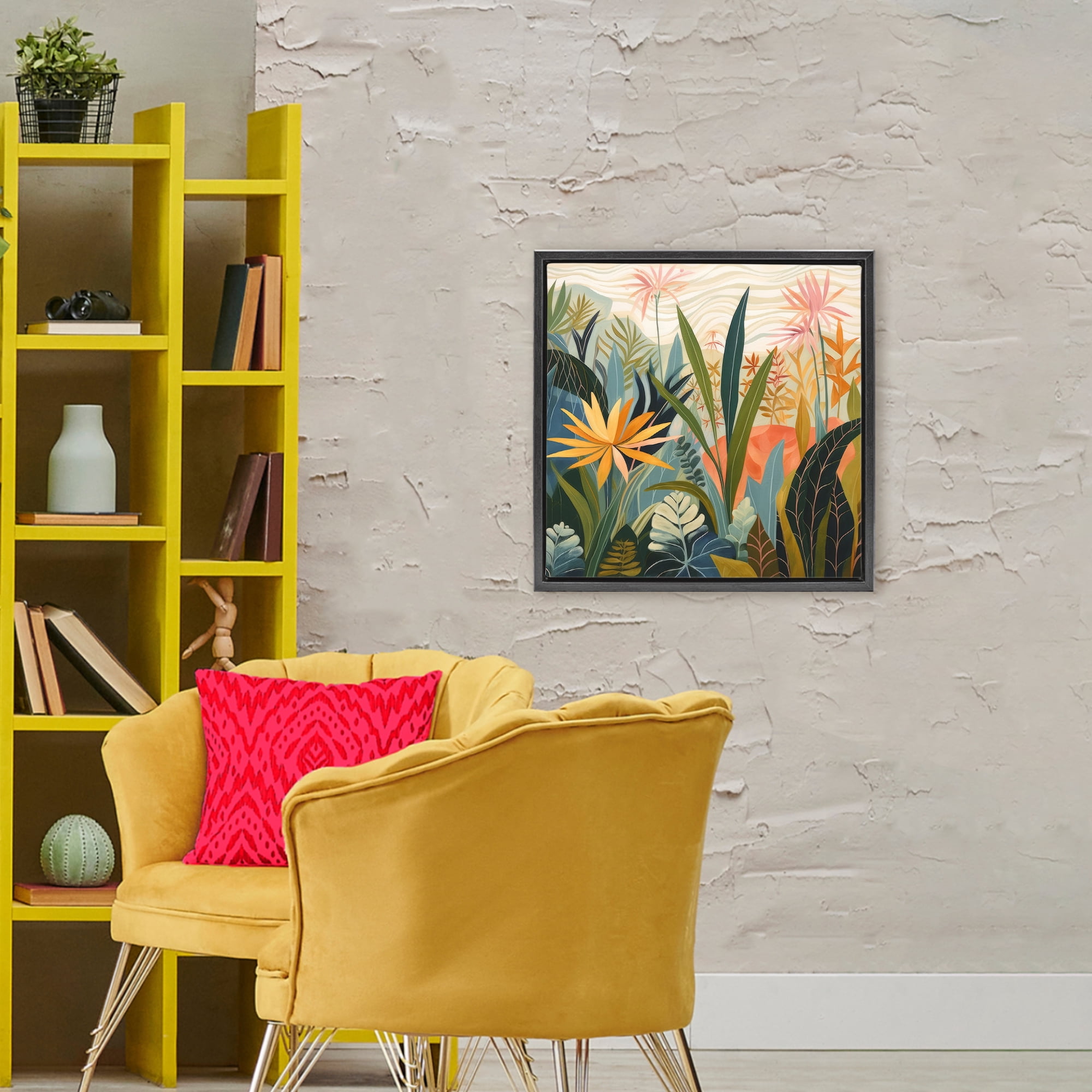 Stupell Industries Tropical Botanical Embrace Black Framed Floater Canvas Wall Art, design by Lazar Studio