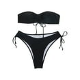 thumbnail image 6 of WREESH Womens Bandeau Bikini Sets High Cut Bikini Solid Color Swimwear Two-Piece Slim Swimsuit Bikini Straped Swimsuits Beach Bathing Suit Black, 6 of 6