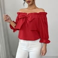 thumbnail image 4 of Womens One Shoulder Tops, Ruffle 3/4 Sleeve Shirts for Women Lightweight Casual Solid Color Dressy Blouses with Bows, 4 of 6