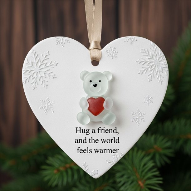 Adorno de la amistad con forma de corazón de vidrio marino, recuerdo de la amistad, adorno de corazón de la amistad para árbol de Navidad.
