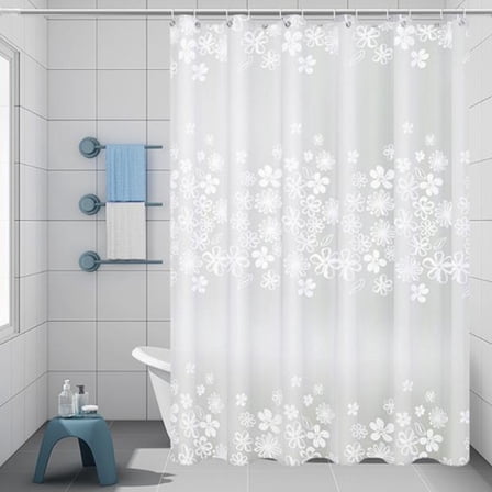 Btomtd Bathroom and Toilet Partition Shower Curtain with Print, Proof Shower Curtain Liner Requiring No Punch Holes, Shower Curtains Included Hooks - 47.24"x70.86", White