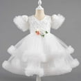 thumbnail image 2 of SERTG Little Girls' Puff Sleeve Dress with Back Zipper Party Solid Color Fashionable Playful Princesse Skirt Outfit for 1-9 Years(White,6 Years), 2 of 5