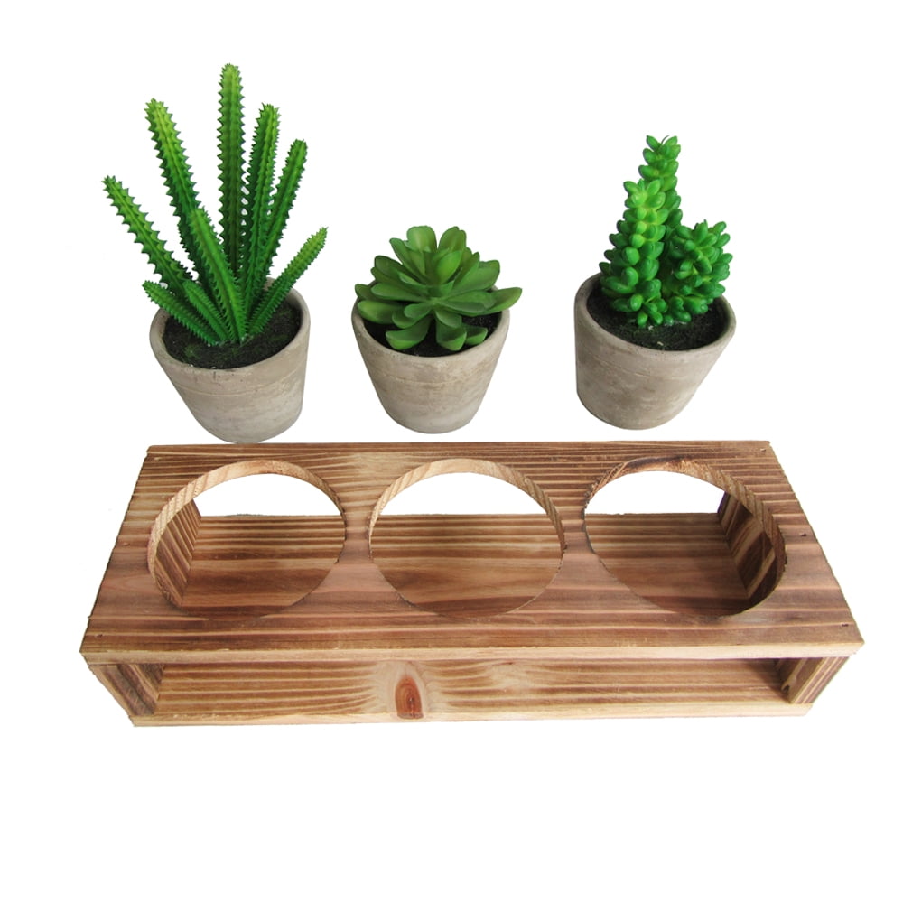 Artificial Succulent 3 Pieces Assorted Potted Fake Green Plant in Cement Pot