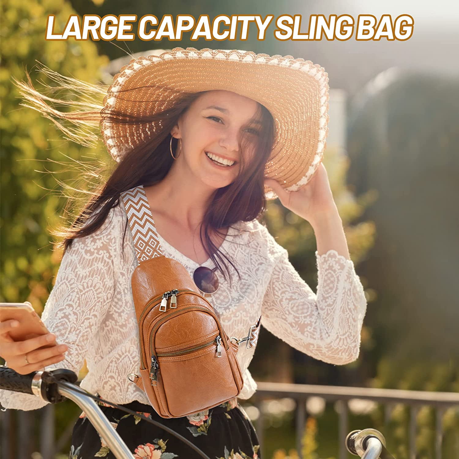 Sling Bag for Women PU Leather Sling Bags for Women Crossbody Fashion Sling Backpack Multipurpose Chest Bag for Women