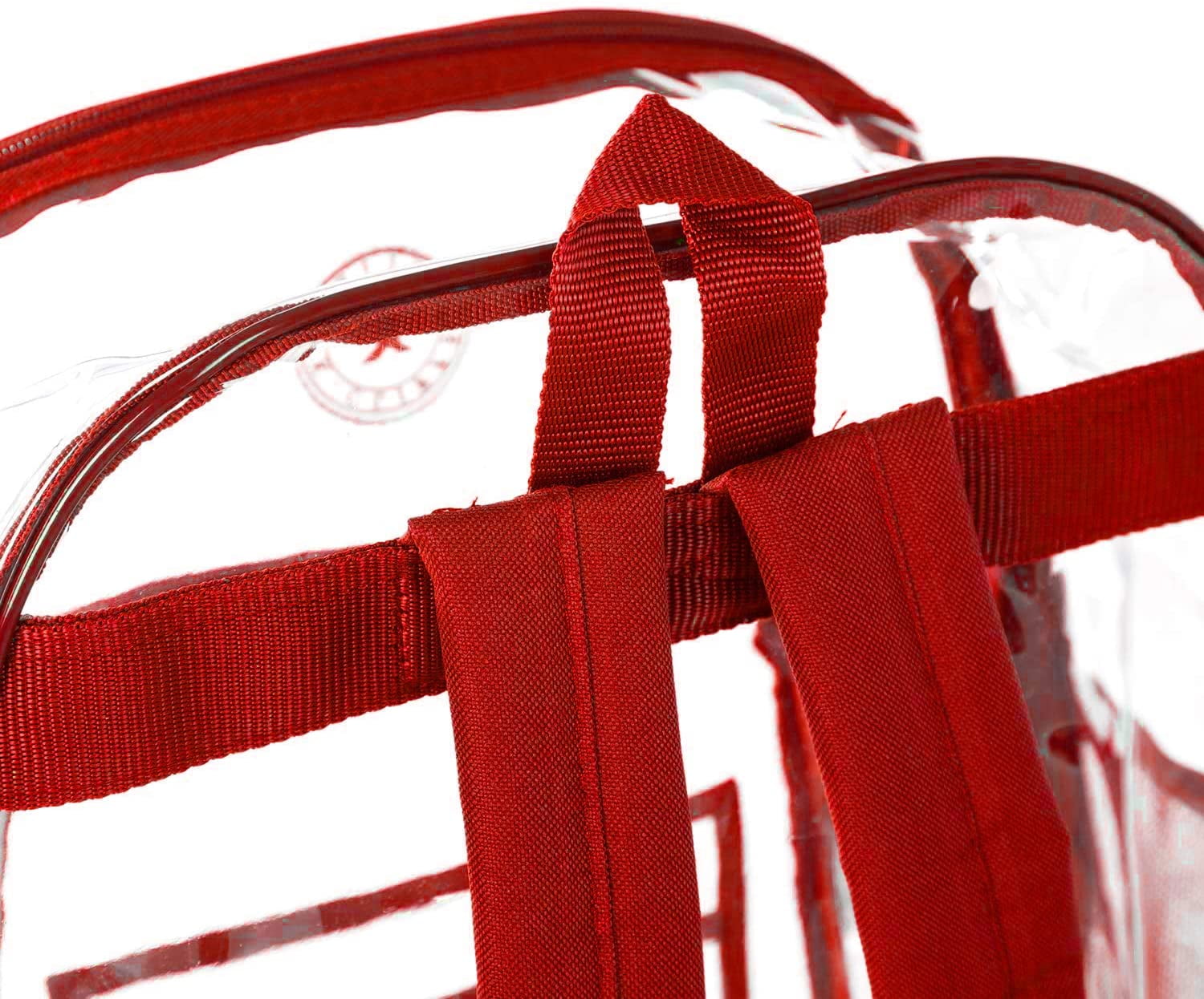 K-Cliffs Unisex Heavy Duty Clear Backpack See Through PVC Work Security Bag Transparent Workbag Red