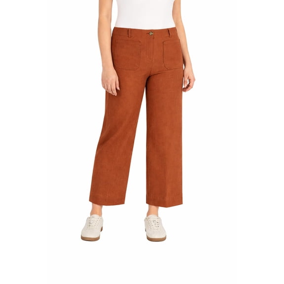 Hilary Radley Women's High Rise Cotton Stretch Wide Leg Pant with Pockets (US, Numeric, 4, Regular, Regular, Rust)