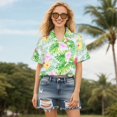thumbnail image 3 of Alaiyaky Women's Floral Blouse Casual Button Down Short Sleeve Aloha Tropical Hawaiian Summer Beach Shirt and Shorts Sunglasses Set Cover Aloha Suits Party Outfits Holiday Funny Fancy Dress, 3 of 7