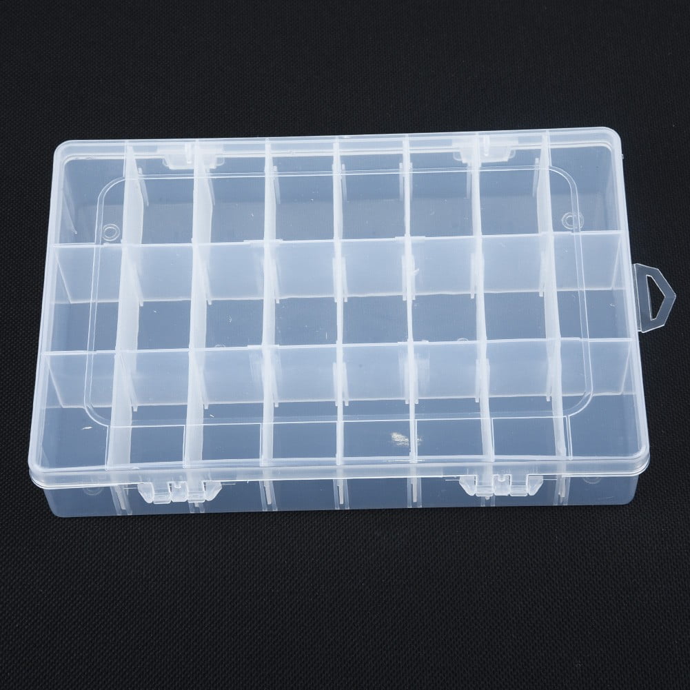 Clear Plastic 10/15/24 Slots Adjustable Jewelry Storage Box Case Craft Organizer 