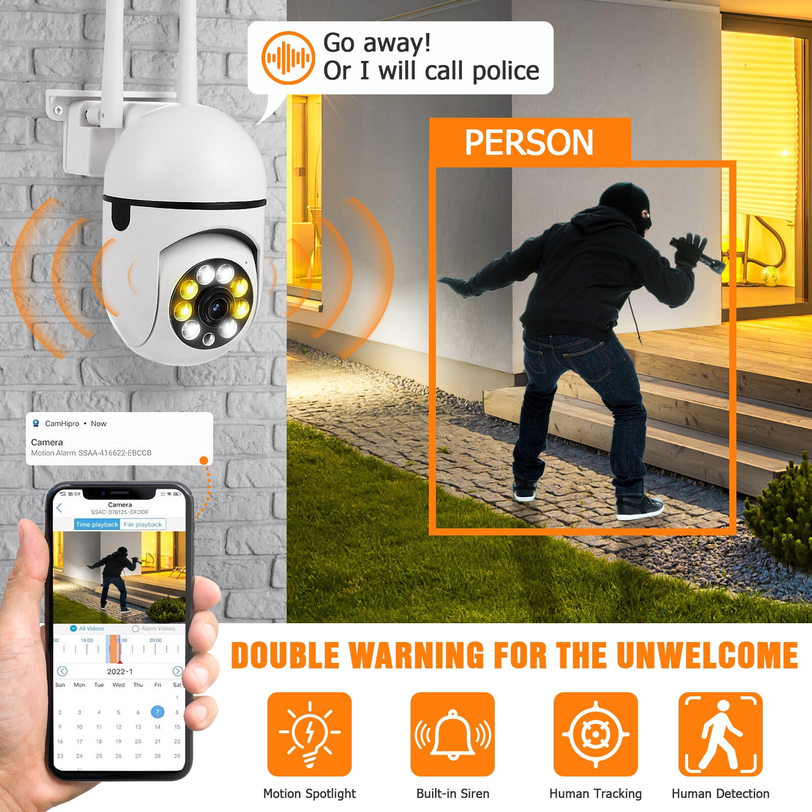 Cameras for Home/Outdoor Security, 2MP Solar Security Cameras Outdoor with 355?PTZ, Spotlight, Motion Detection, Siren, Color Night Vision, 2-Way Talk