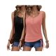thumbnail image 1 of Camisetas sin mangas Zeagoo para mujer 2025 con cuello en U y fruncidas laterales, paquete de 2, 1 of 5