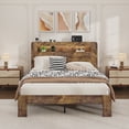 thumbnail image 3 of Queen Size Solid Wood Bed, Double-Layer Headboard with Storage, LED Lighting, Built-in Charging Station, Under-Bed Storage, Silent Operation, No Box Spring Required ,Brown, 3 of 9