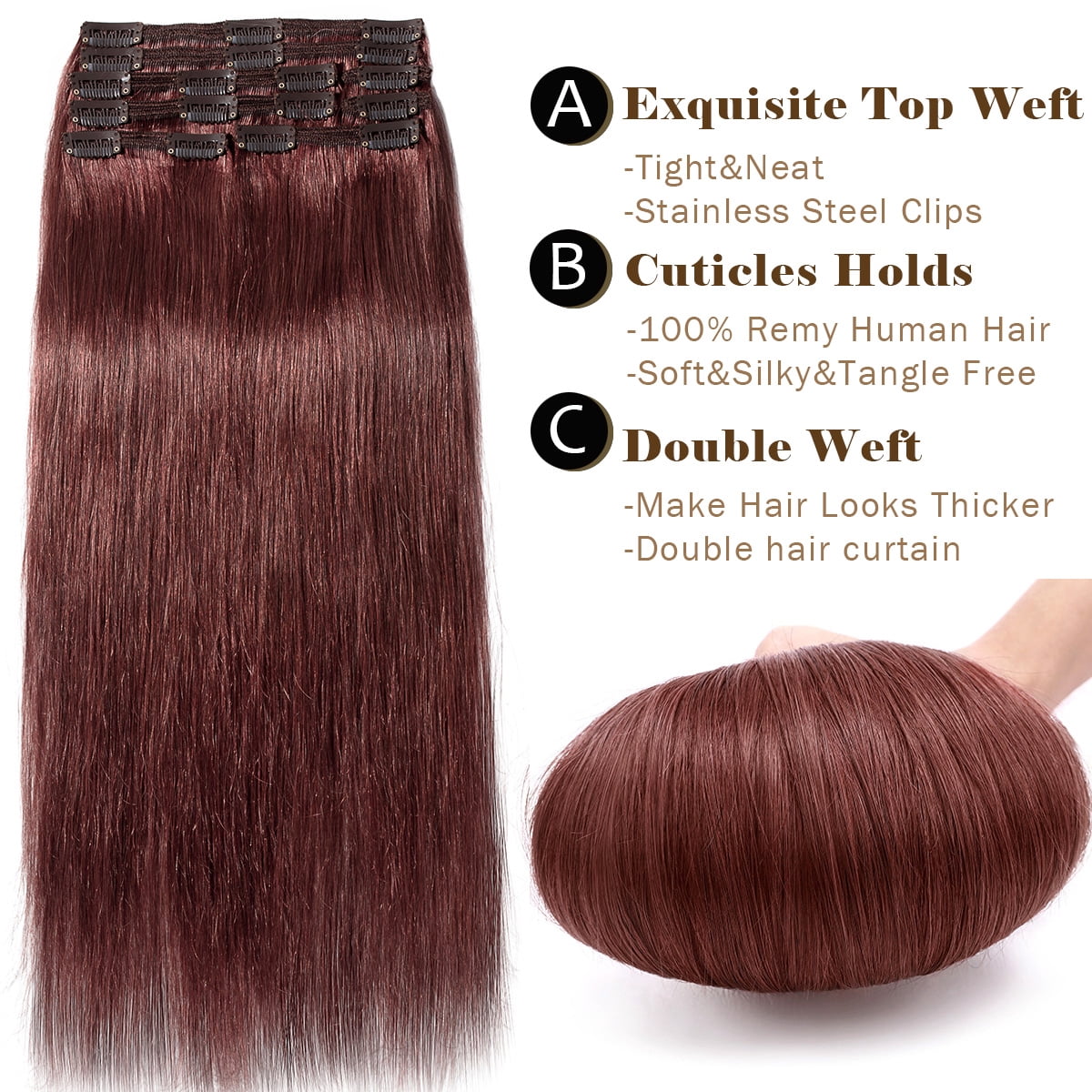 SEGO Clip in 100% Human Hair Extensions Real Thick Remy Hair Full Head 8 PCS Hair Pieces for Woman Balayage Black Brown Blonde
