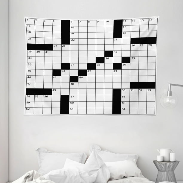 Word Search Puzzle Tapestry Blank Newspaper Style Crossword With Numbers In Grid Wall Hanging For Bedroom Living Room Dorm Decor 80w X 60l Inches Black And White By Ambesonne - Wall Mounted Crossword Puzzles