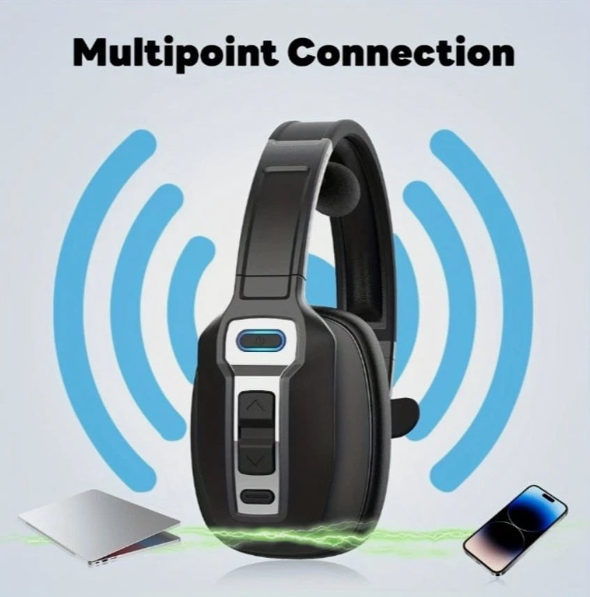 AI Noise Cancelling Trucker Headset Wireless Bluetooth 5.2 with Microphone, 60H Battery, Dual Device Connection for Phone, PC, Laptop, Call Center
