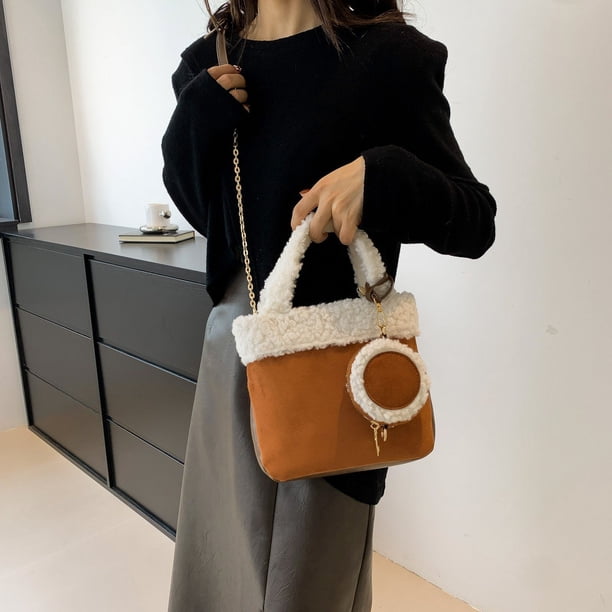 Bolso de mano a juego para mujer, bolso bandolera de moda para otoño e invierno, bolso retro con cadena bonita, bolso de peluche