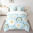 thumbnail image 2 of jejeloiu Cartoon Rainbow 7-Piece Bedding Comforter Set,Cute Daisy Flower King Bedding Sets,White Blue Bed Sheets For Girls Kids,Microfiber Bedroom Decor Reversible, 2 of 8