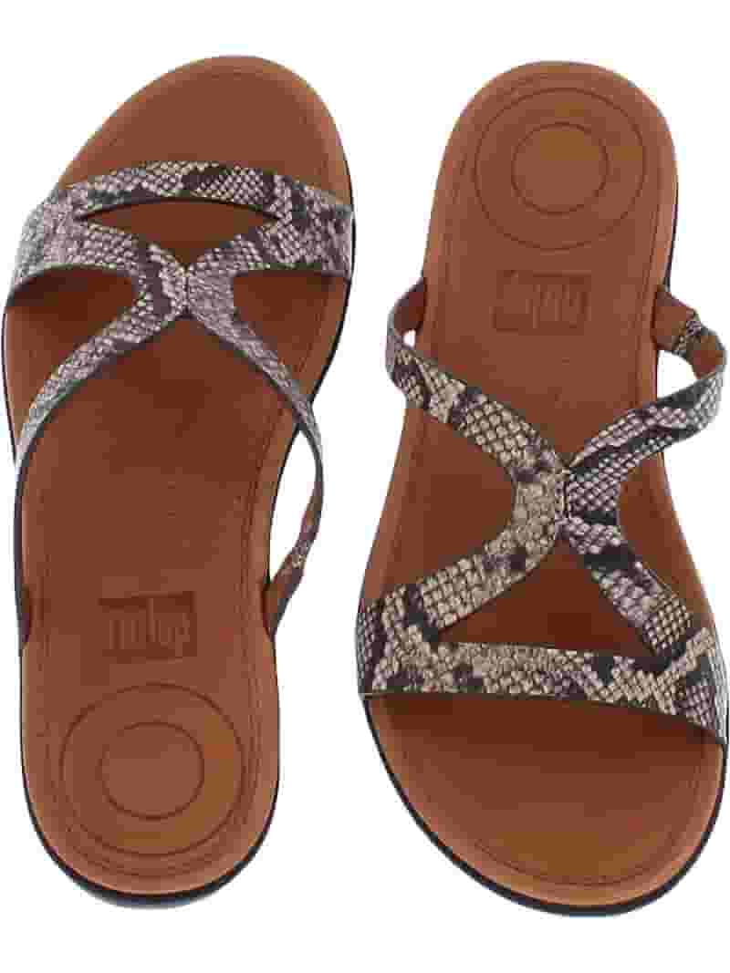 FOLD レザーSANDALS REPTILE EFFECT Fitflop Womens Strata Slide Snake Effect Leather Sandals