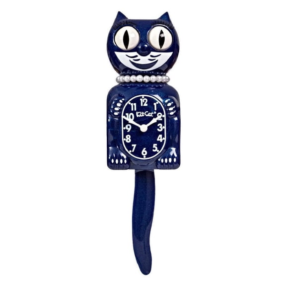 Galaxy Blue Lady Kit Cat Clock 15.5" Full Size Kit-Cat Klock Glitter Finish with Moving Eyes and Tail Retro Style