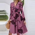 thumbnail image 2 of Xyxonk Women's Casual Dresses Formal Long Sleeve Teacher Dress Winter Tie Waist A-Line Dresses Business V Neck Floral Print Dress Wine M, 2 of 4