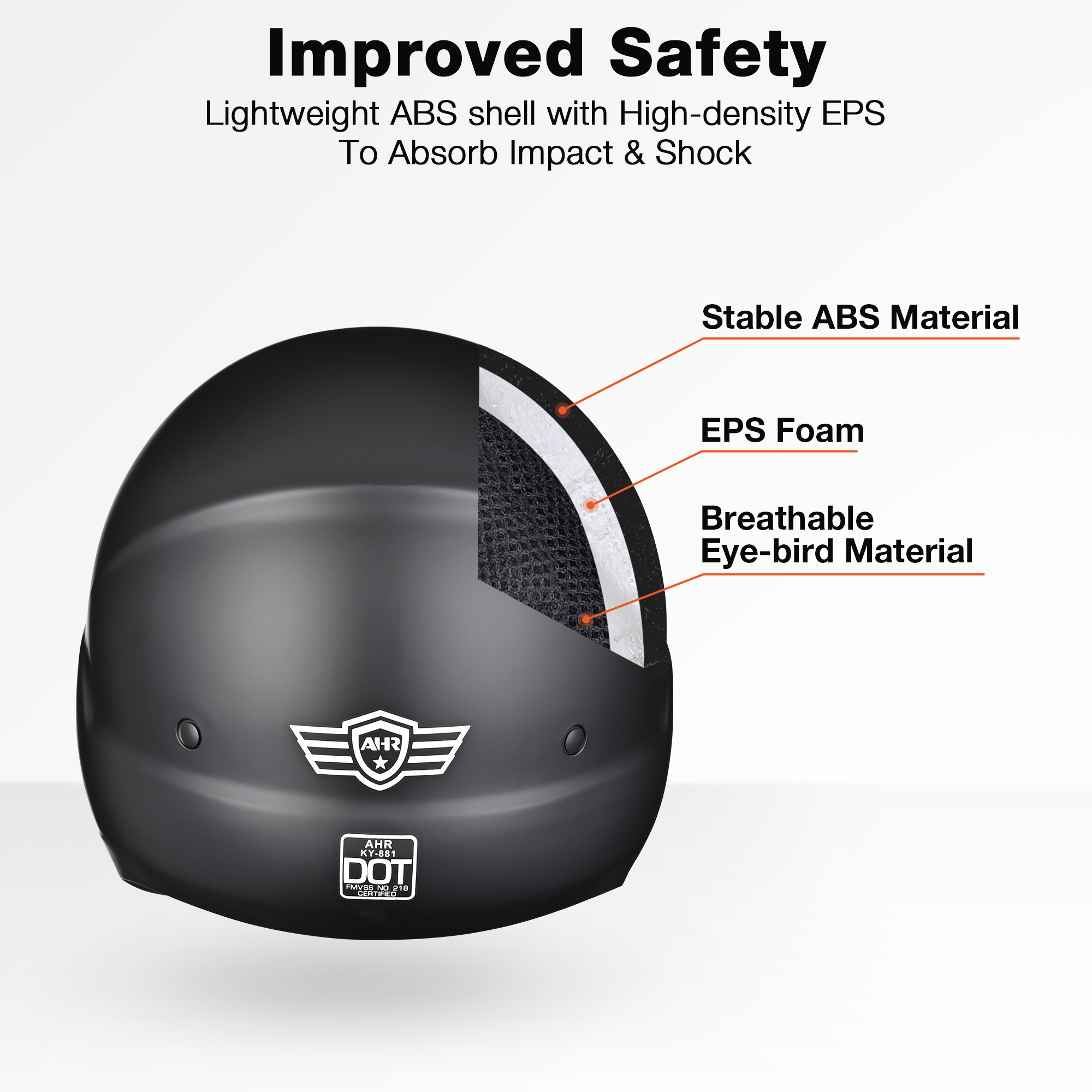 AHR Motorcycle Helmet Open Face w/ Detachable Chin Guard Visor DOT Approved M