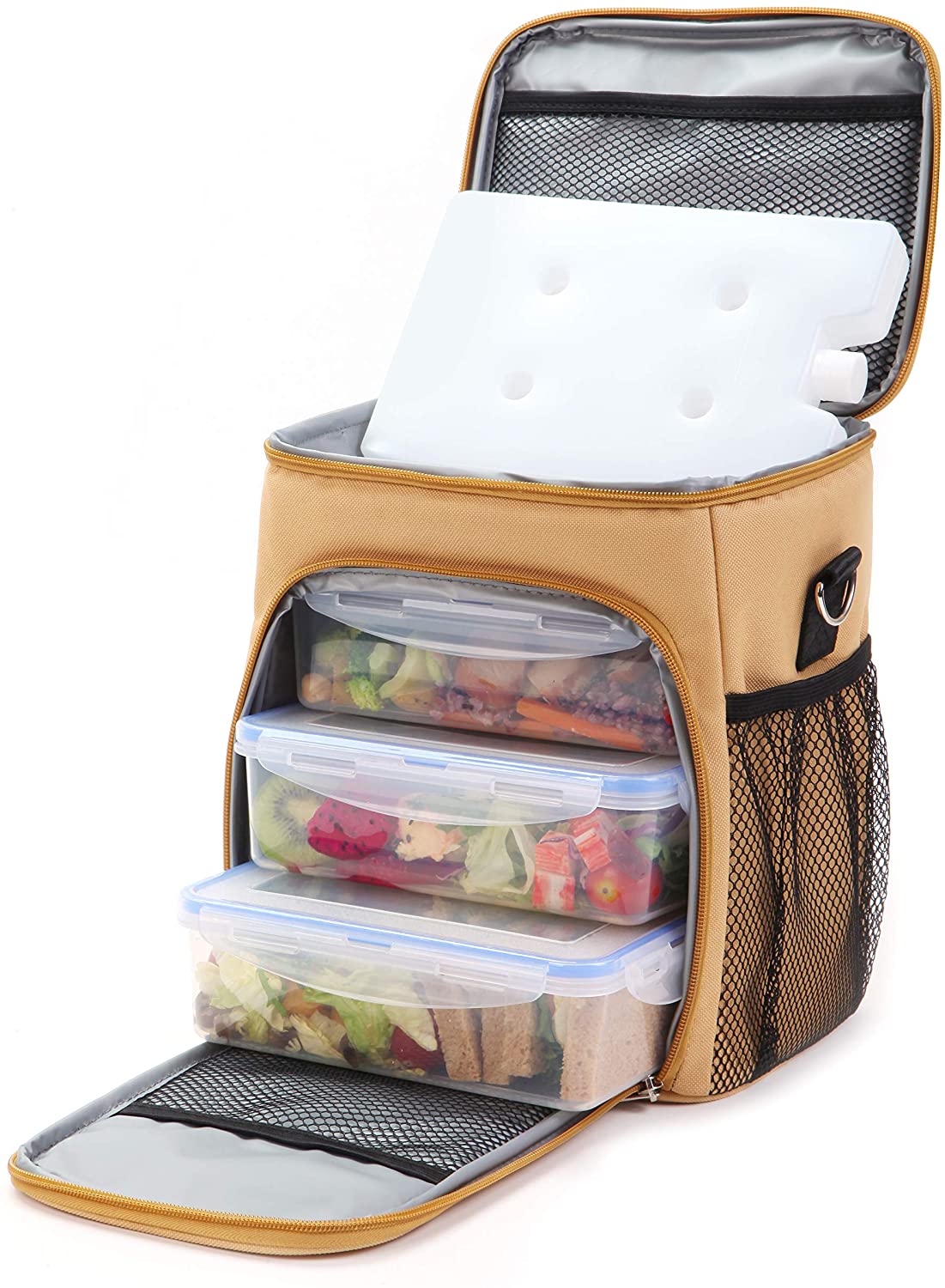 Black Dual Compartment Insulated Cooler Lunch Bag Includes 3 Large Meal Prep Containers Ice Pack Saladays Lunch Box For Men Adjustable /& Detachable Shoulder Strap