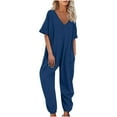 thumbnail image 2 of Pants for Women,Clearance Women's Plus Size Women's V Neck Casual Loose Pockets Strap Waistband Jumpsuit Short Sleeve Sling Jumpsuitit Loose Causal Pants, 2 of 5