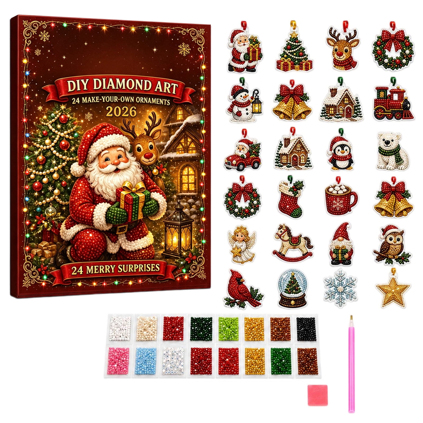 DIY Diamond Art Christmas Advent Calendar 2026 24 Make Your Own Acrylic Ornaments 5D Painting Craft Kit Festive Countdown Gift Box