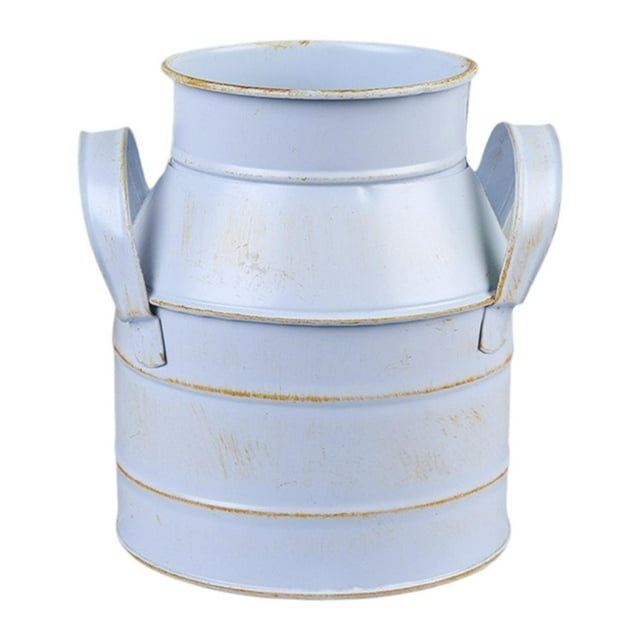 Jarrón de flores, jarra de leche, jarrón, maceta, estilo retro, jarrón de hierro para leche, cubo floral, maceta para mesa, hogar, granja, oficina, Azul