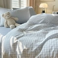 thumbnail image 4 of 3 Pieces Boho Blue Plaid Bedding Set Blue Grid Duvet Cover with Zipper Ties 100% Washed Microfiber Bedding Set Luxury Soft Breathable Durable,King Size, 4 of 6
