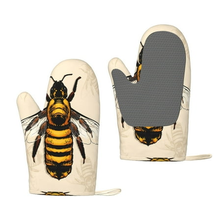 

Hirioo Honey Bee for Silicone Oven Mitts for BBQ Baking Cooking Set of 2 Heat Resistant 260℃ Non-Slip Kitchen Essentials