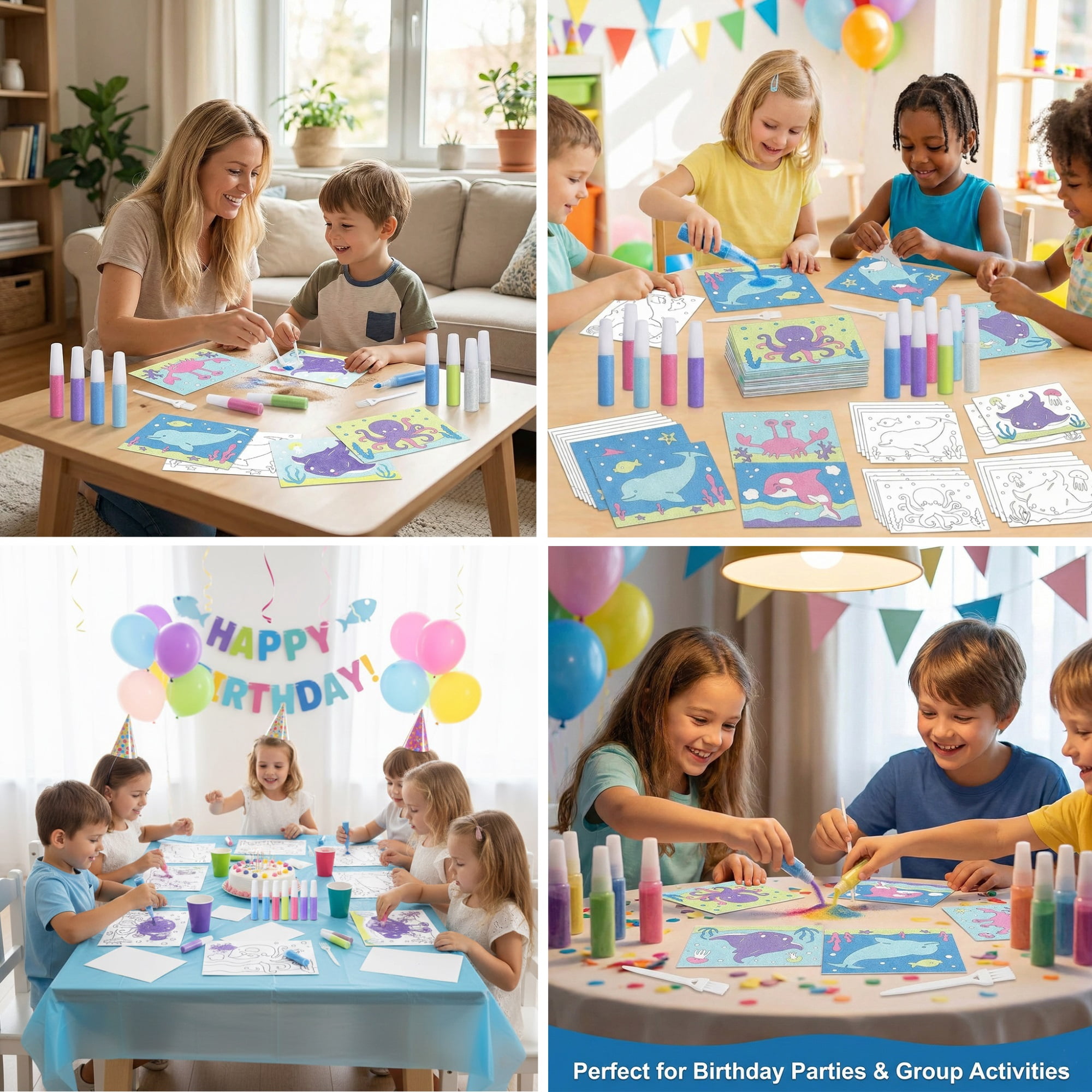 30 Packs Ocean Animal Sand Art Kits for Kids - 6 Designs Sea Creature Craft Activities for Boys Girls Ages 3+, Bulk Arts and Crafts Set with 20 Colors Sand, DIY Educational and learning Activities