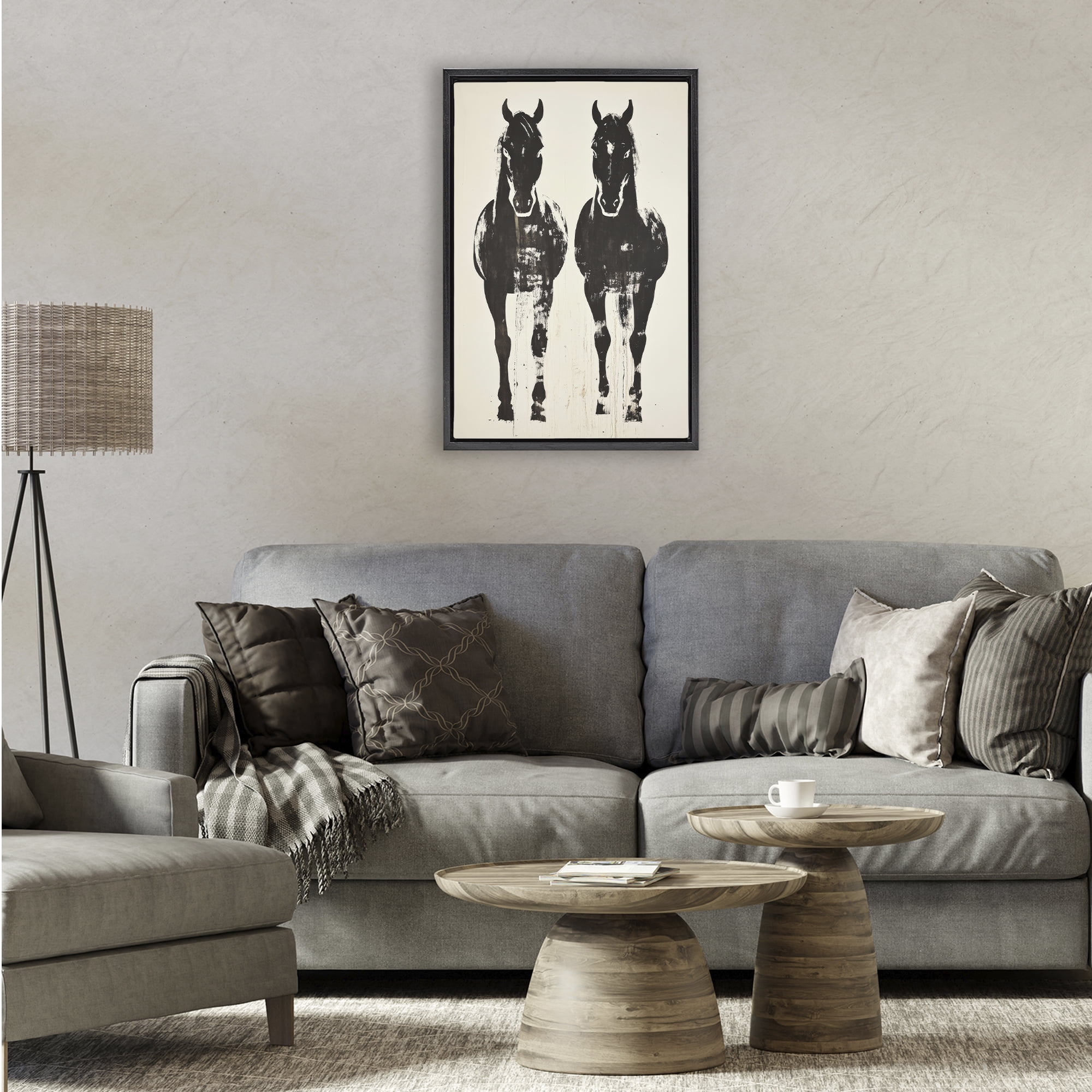 Stupell Industries Silhouetted Horse Couple Black Framed Floater Canvas Wall Art, design by Petal Prints Design